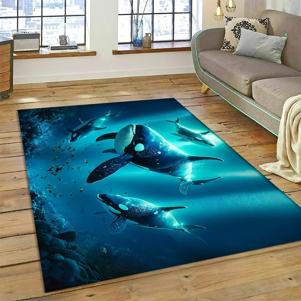 3D Dolphin Area Rug for Kids Room | Underwater World Theme | Non-Slip Playmat