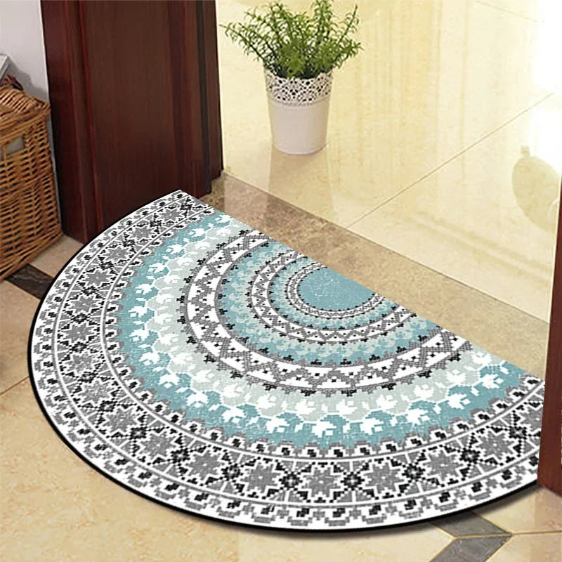 European Retro Half-Moon Doormat - Semi-Circular Entrance Rug for Living Room