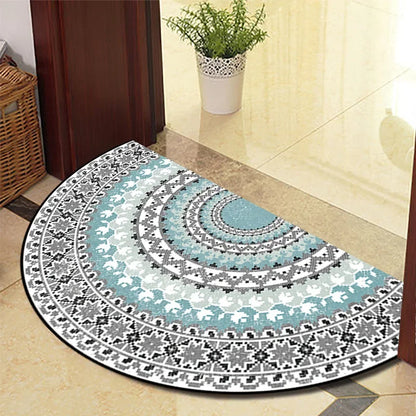 European Retro Half-Moon Doormat - Semi-Circular Entrance Rug for Living Room