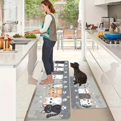 Cute Kitten Kitchen Mat - Absorbent & Non-Slip Floor Pad with Paw Print Design