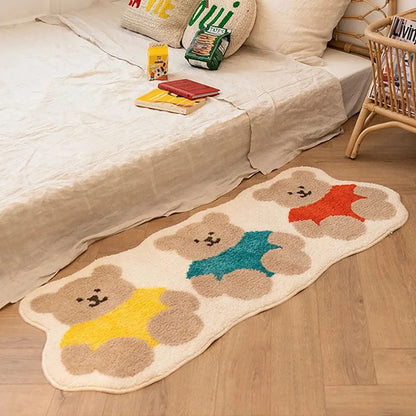 Three Bears Faux Wool Rug - Cute Cartoon Mat for Coffee Table & Bathroom