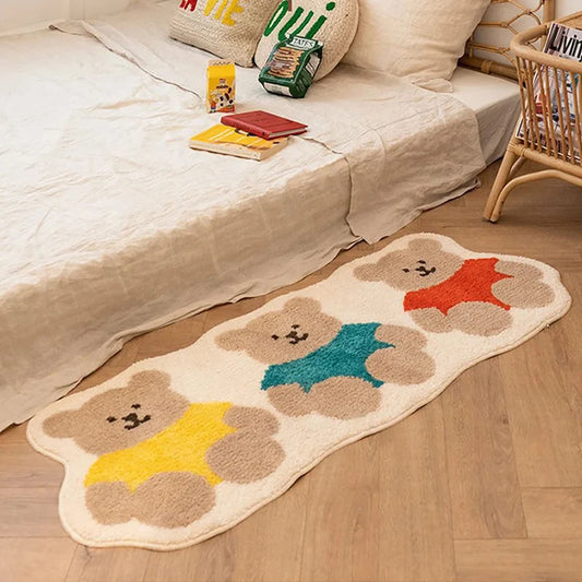 Three Bears Faux Wool Rug - Cute Cartoon Mat for Coffee Table & Bathroom