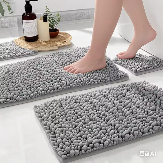 Gray Chenille Bath Mat - Super Soft & Absorbent Plush Rug for Bathroom and Kitchen
