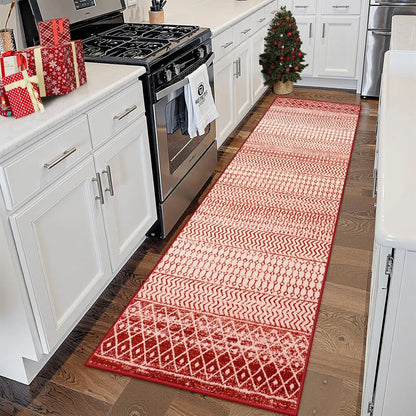 Christmas Red Geometric Rug - American Minimalist, Easy-Clean Entryway Carpet