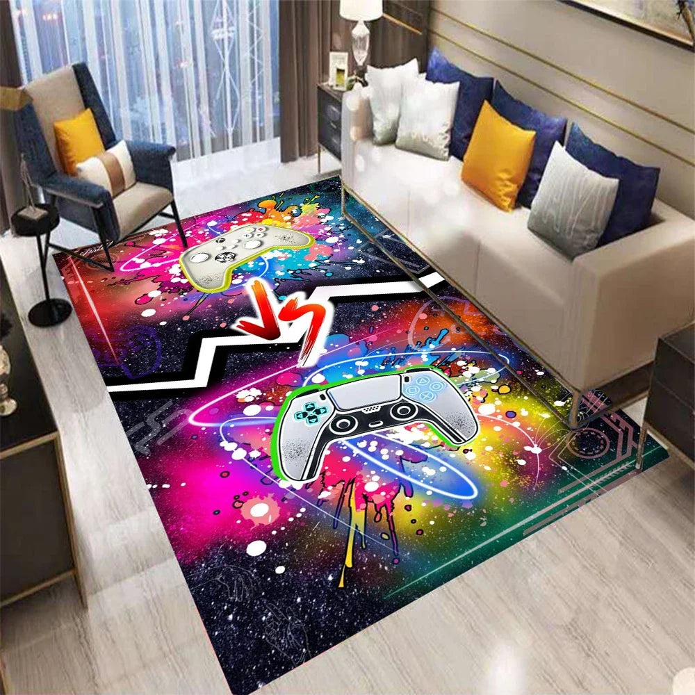 3D Abstract Gamepad Rug, Modern Video Game Carpet for Living Room, Non-Slip Kids Play Mat, Unique Controller Shaped Floor Decor