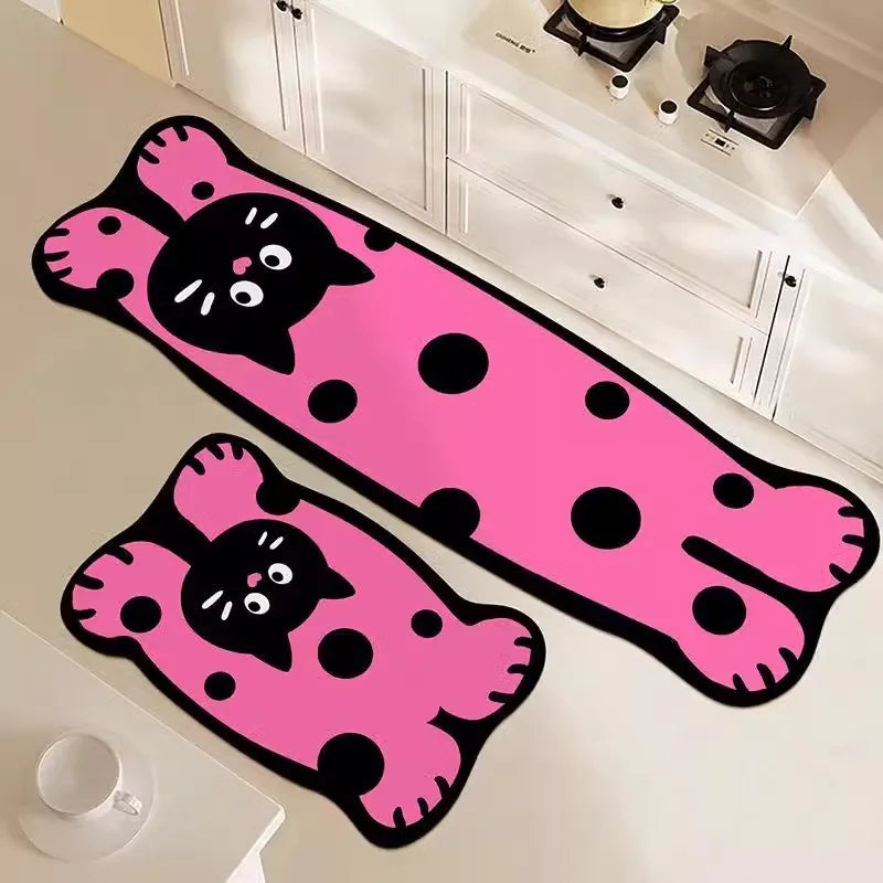 Cute Cat Diatomite Mat Set - Absorbent & Non-Slip Kitchen Floor Mats, Stain-Resistant