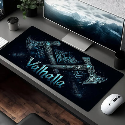 Viking Valhalla Desk Mat - Double Axe & Rune Design, Large 900x400mm Mouse Pad