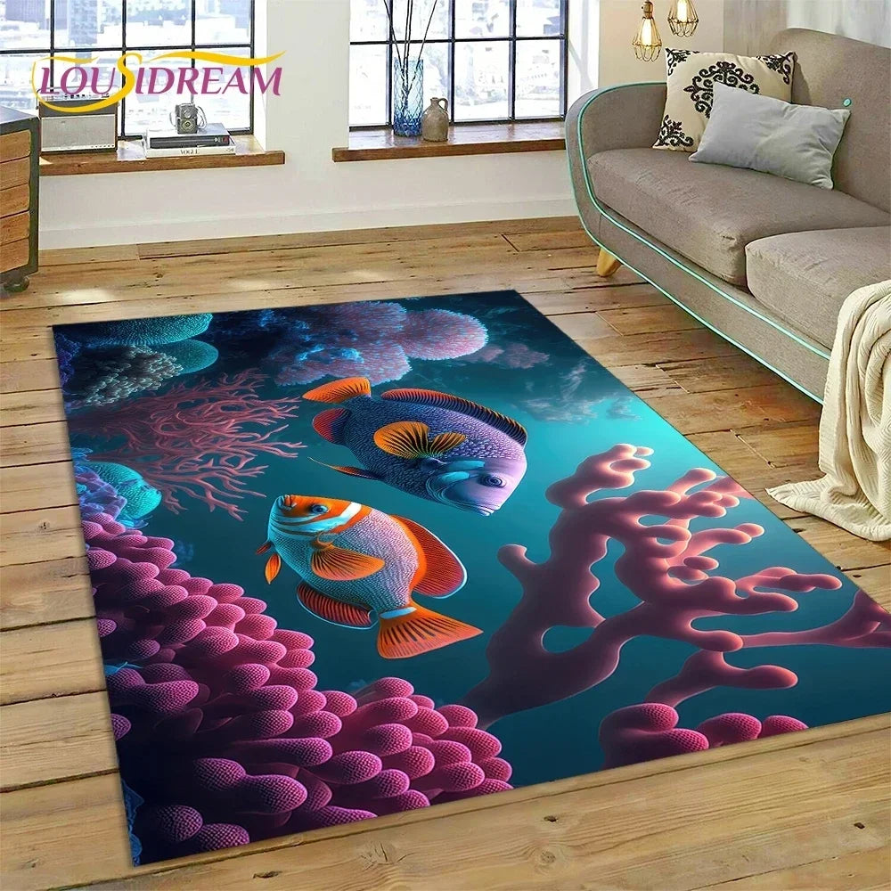 3D Dolphin Area Rug for Kids Room | Underwater World Theme | Non-Slip Playmat