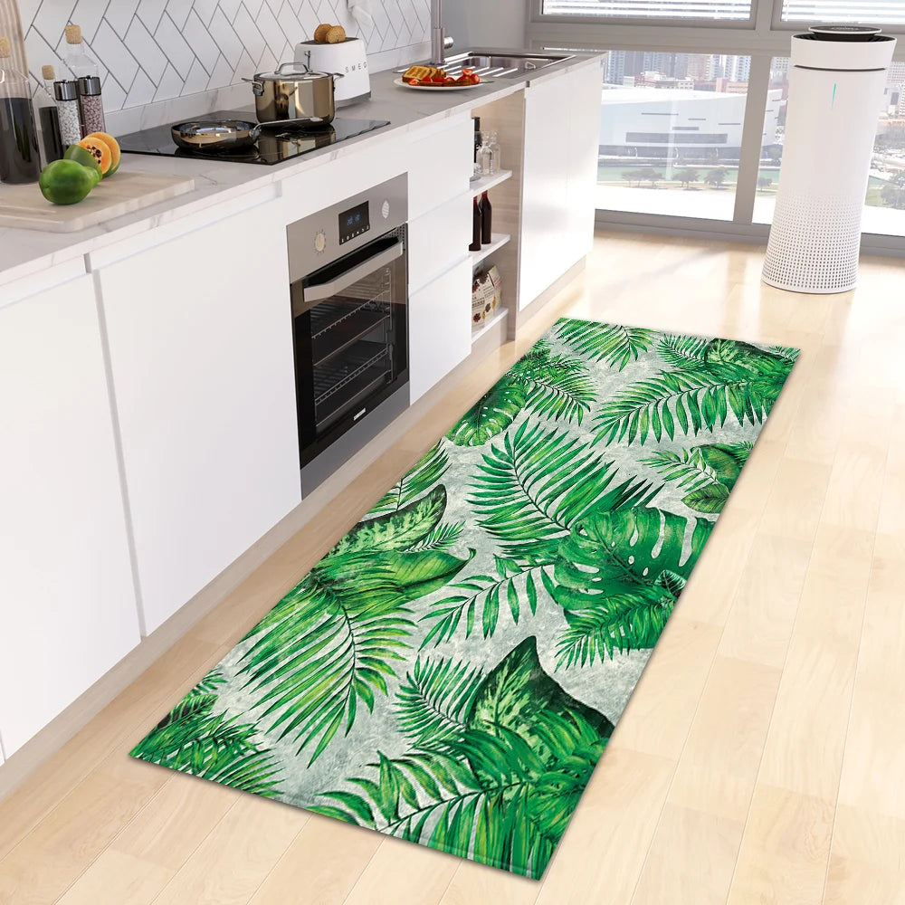 Tropical Leaves Doormat - Non-Slip & Washable for Kitchen & Entrance