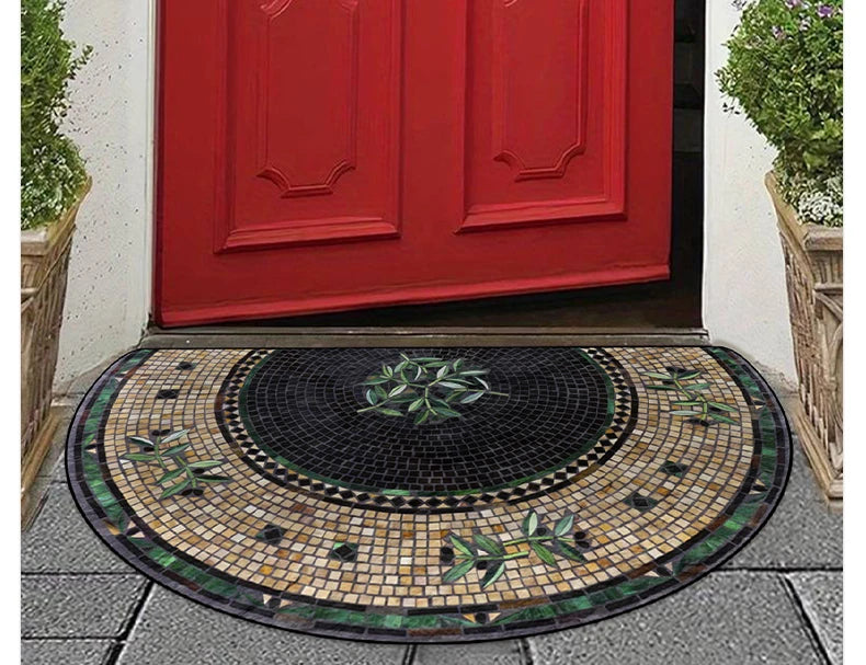 Semi-Circular Marble Doormat - Anti-Slip, Dirt & Wear Resistant Welcome Mat