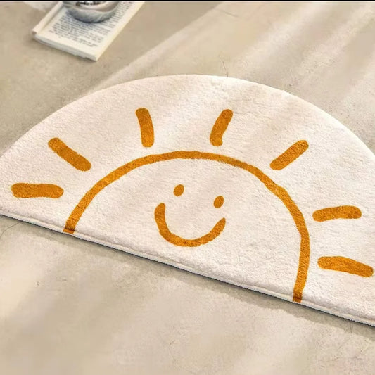 Cartoon Half-Moon Floor Mat - Non-Slip Semi-Circular Rug for Bedroom & Living Room