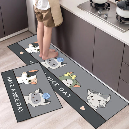 Cartoon Animal Runner Rug - Long, Non-Slip & Absorbent for Bedroom & Kitchen