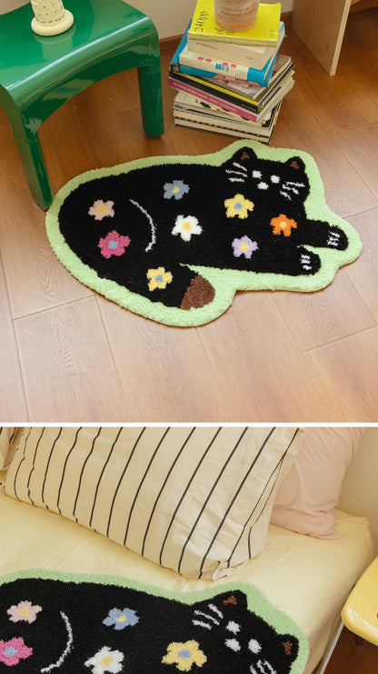 Cute Cat Floor Mat, Soft Furry Bedside Rug, Plush Kids Room Carpet, Non-Slip Nursery Mat, Cat Themed Bedroom Decor