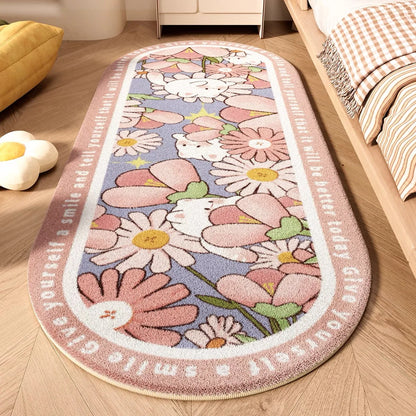 Luxury Plush Bedroom Carpet, Long Oval Cashmere Throw Blanket, Thick Shaggy Floor Mat for Girls Room, Light Luxury Bedside Rug, Kids Nursery Decor