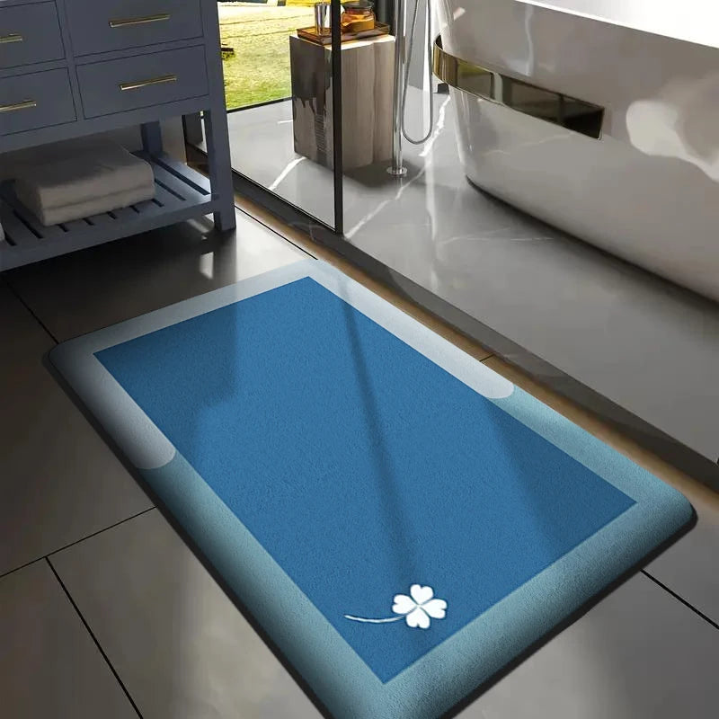 Flannel Bath Mat, Thickened Absorbent Toilet Rug, Non-Slip Printed Floor Mat for Bathroom, Bedroom, and Entrance Decor