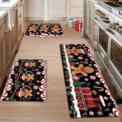 Christmas Tree Mat 2-Piece Set - Non-Slip & Stain-Resistant for Kitchen & Bathroom Door