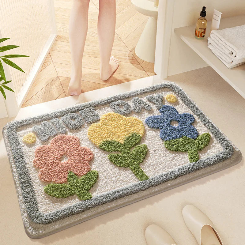 Cute Floral Bath Mat - Super Absorbent, Quick-Dry & Non-Slip Plush Rug