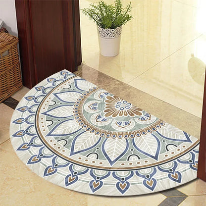 European Retro Half-Moon Doormat - Semi-Circular Entrance Rug for Living Room