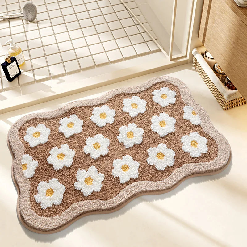 Quick Drying Bath Mat, Absorbent Non-Slip Bathroom Rug, Imitation Cashmere Toilet Mat, Small Fresh Style Floor Carpet for Entrance