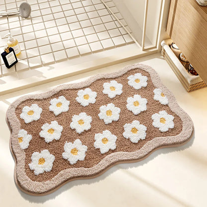 Quick Drying Bath Mat, Absorbent Non-Slip Bathroom Rug, Imitation Cashmere Toilet Mat, Small Fresh Style Floor Carpet for Entrance