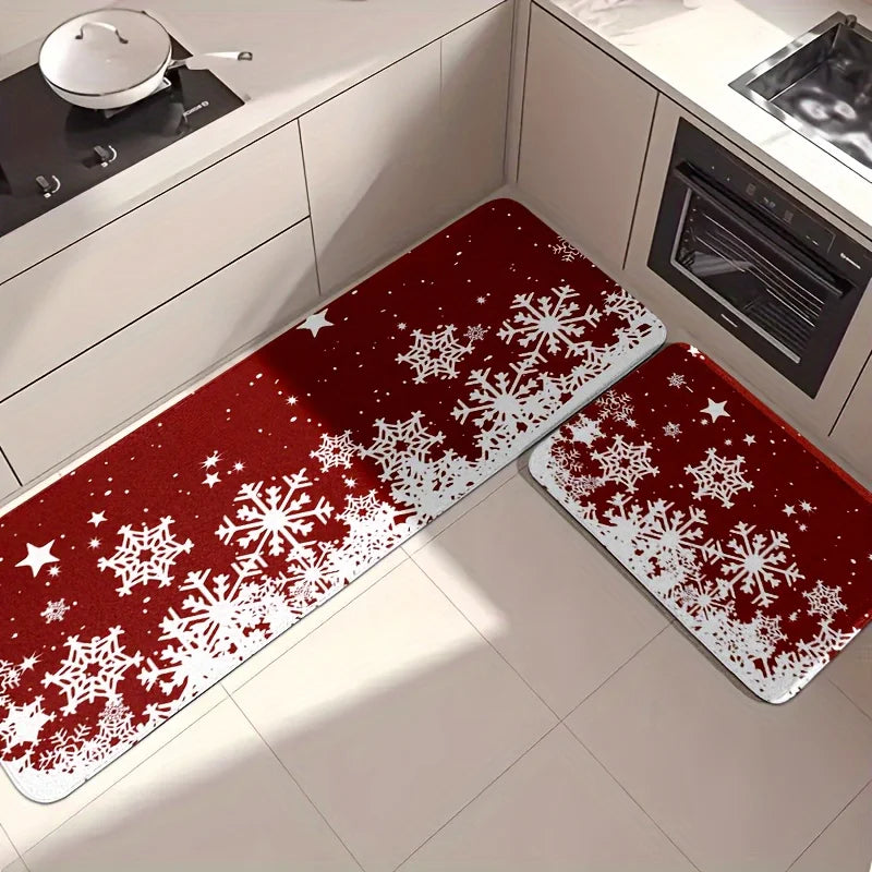Christmas Kitchen Mat 3-Piece Set - Non-Slip Holiday Floor Mats for Hallway & Entry