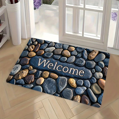 "Welcome on Pebbles" Doormat - Absorbent & Non-Slip for Indoor/Outdoor Entryway