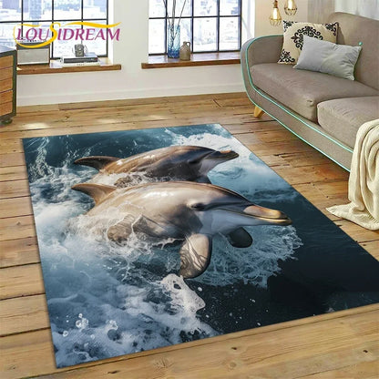 3D Dolphin Area Rug for Kids Room | Underwater World Theme | Non-Slip Playmat