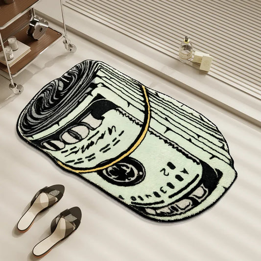 US Dollar Bill Plush Carpet - Creative Money Themed Rug for Living Room & Man Cave