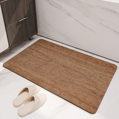 Black Wood Grain Bath Mat - Quick-Dry, Absorbent & Non-Slip Diatomite Rug