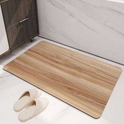 Black Wood Grain Bath Mat - Quick-Dry, Absorbent & Non-Slip Diatomite Rug