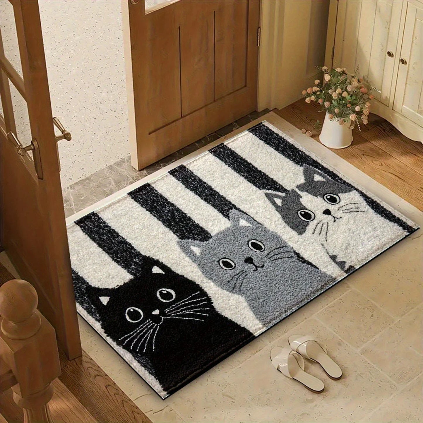 Cute Cat Bath Mat - Non-Slip & Machine Washable Kitty Themed Bathroom Rug