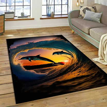3D Dolphin Area Rug for Kids Room | Underwater World Theme | Non-Slip Playmat