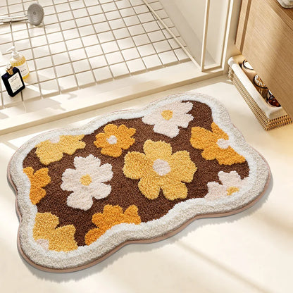 Quick Drying Bath Mat, Absorbent Non-Slip Bathroom Rug, Imitation Cashmere Toilet Mat, Small Fresh Style Floor Carpet for Entrance