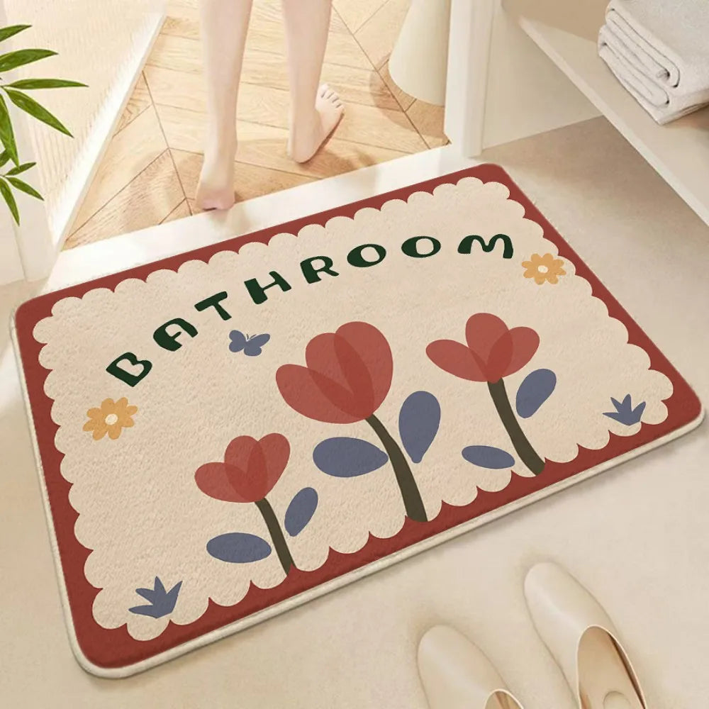 Daisy Print Non-Slip Rug - Small Fresh Floral Carpet for Bathroom & Entrance