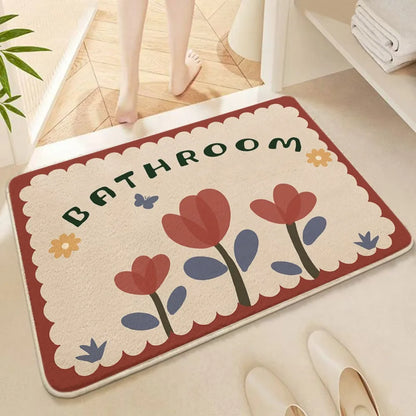 Daisy Print Non-Slip Rug - Small Fresh Floral Carpet for Bathroom & Entrance