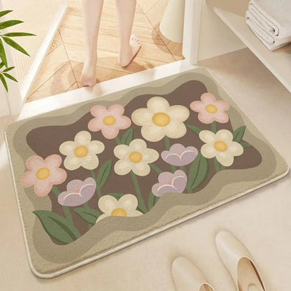 Daisy Print Non-Slip Rug - Small Fresh Floral Carpet for Bathroom & Entrance