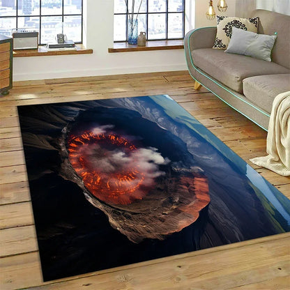 3D Volcano Rug for Kids Room - Lava Magma Themed Play Mat, Non-Slip Large Area Carpet