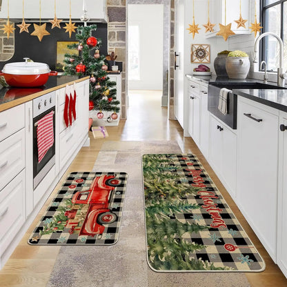 Christmas Doormat 2-Pack - Festive Holiday Welcome Mats, Anti-Slip for Door & Kitchen