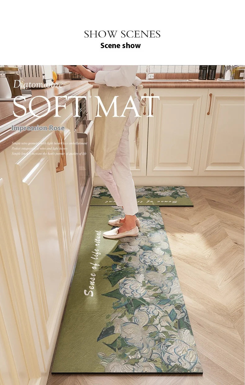 Washable Diatomite Kitchen Mat - Oil & Water Repellent, Super Absorbent