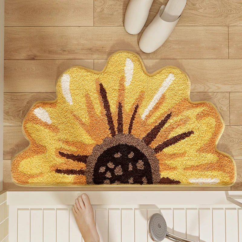 Floral Faux Cashmere Bath Mat - Ultra Absorbent, Quick-Dry & Non-Slip Bathroom Rug