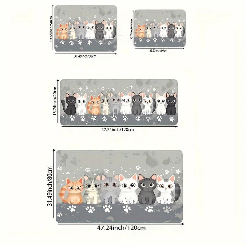 Cute Kitten Kitchen Mat - Absorbent & Non-Slip Floor Pad with Paw Print Design