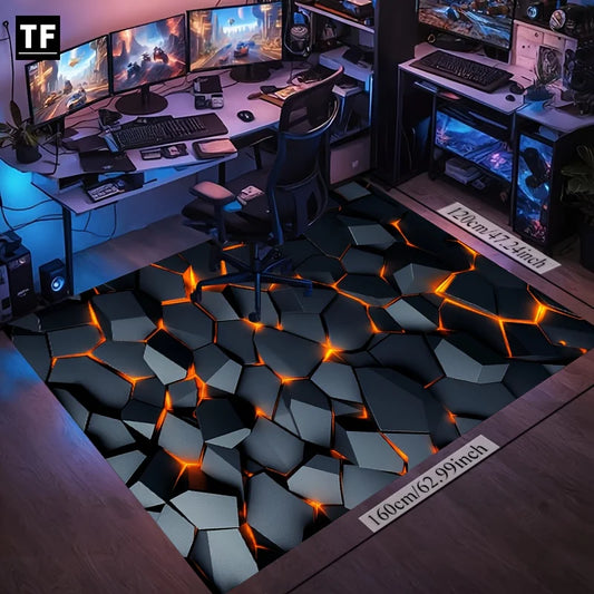 Cyberpunk Honeycomb Gamer Rug - Large Fragmented Pattern Floor Mat for Gaming Room