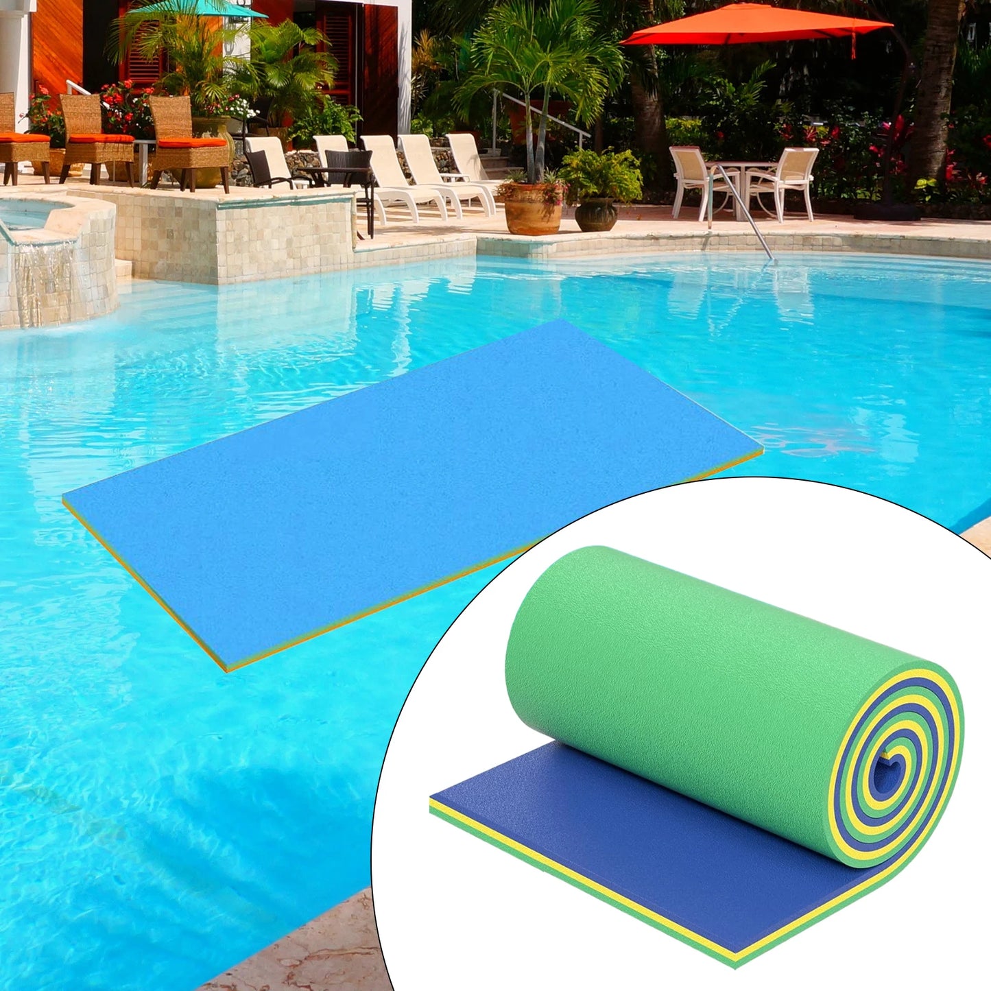 3-Layer Floating Water Mat - Large Pool Lounge Raft for Lake, Beach, & Parties