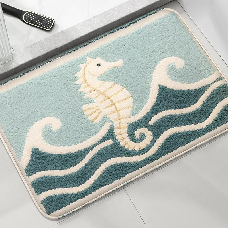 Underwater Fish Bath Mat - Absorbent & Non-Slip Shower Floor Rug for Modern Bathrooms