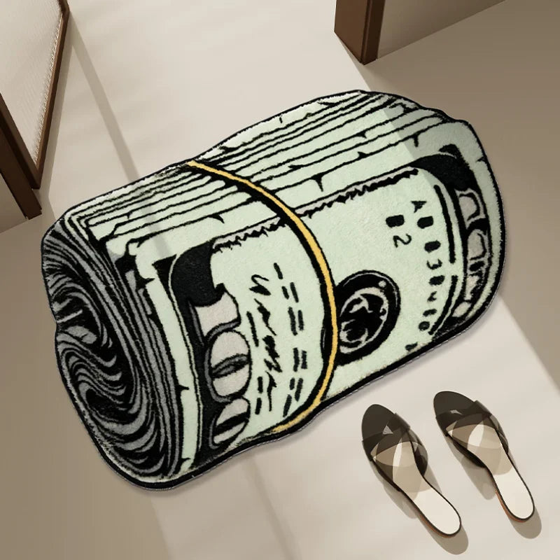 US Dollar Bill Plush Carpet - Creative Money Themed Rug for Living Room & Man Cave