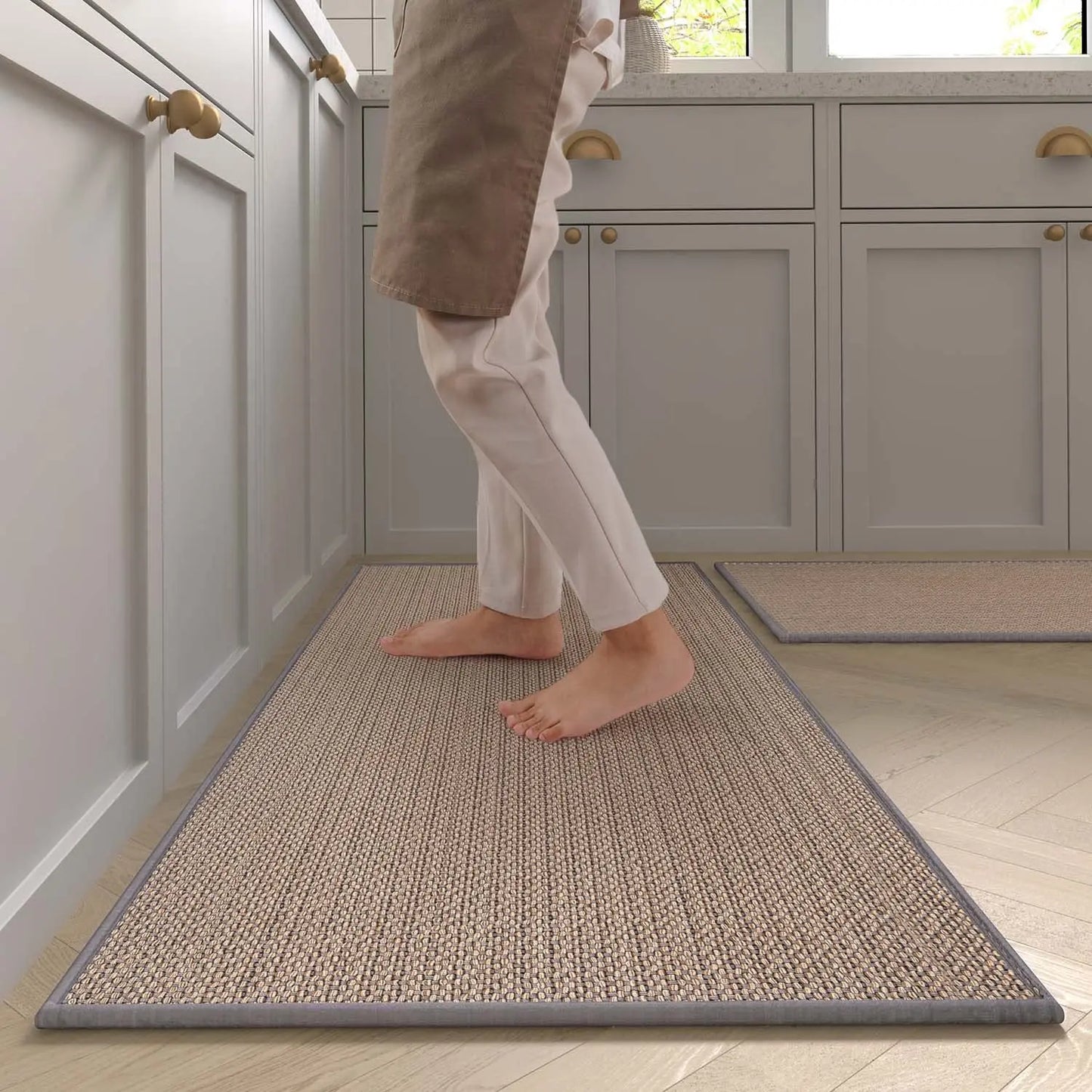 Faux Sisal Kitchen Runner - Washable & Non-Slip with Natural Rubber Backing