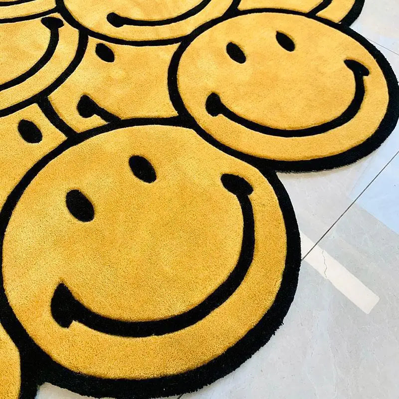 Smiley Face Plush Rug - Irregular Shaped Non-Slip Carpet for Game & Lounge Room