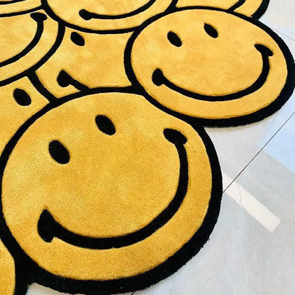 Smiley Face Plush Rug - Irregular Shaped Non-Slip Carpet for Game & Lounge Room