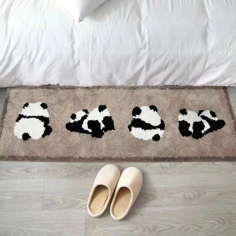 Cute Panda Rug, Faux Cashmere Bedside Carpet, Soft Anti-Slip Nursery Mat, Kids Room Decor, Plush Headboard Carpet for Bedroom