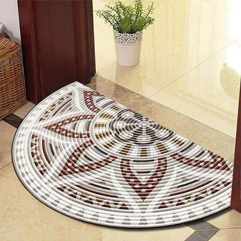 European Retro Half-Moon Doormat - Semi-Circular Entrance Rug for Living Room